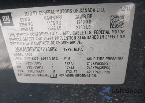 2012 Chevrolet Equinox Ls from USA, damaged, VIN 2GNALBEK0C1214682
